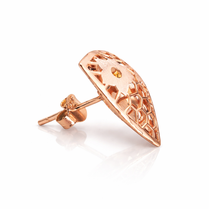 Sterling Silver Rose Gold Laser Cut Floral Earrings | Geometric Triangular Statement Studs for Women - Arshia Creations