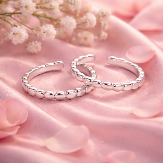 Sterling Silver Textured Toe Rings for Women | Adjustable Minimal Beaded Design - Arshia Creations