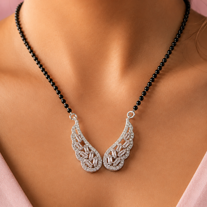 Sterling Silver Angel Wings Mangalsutra Necklace with Cubic Zirconia