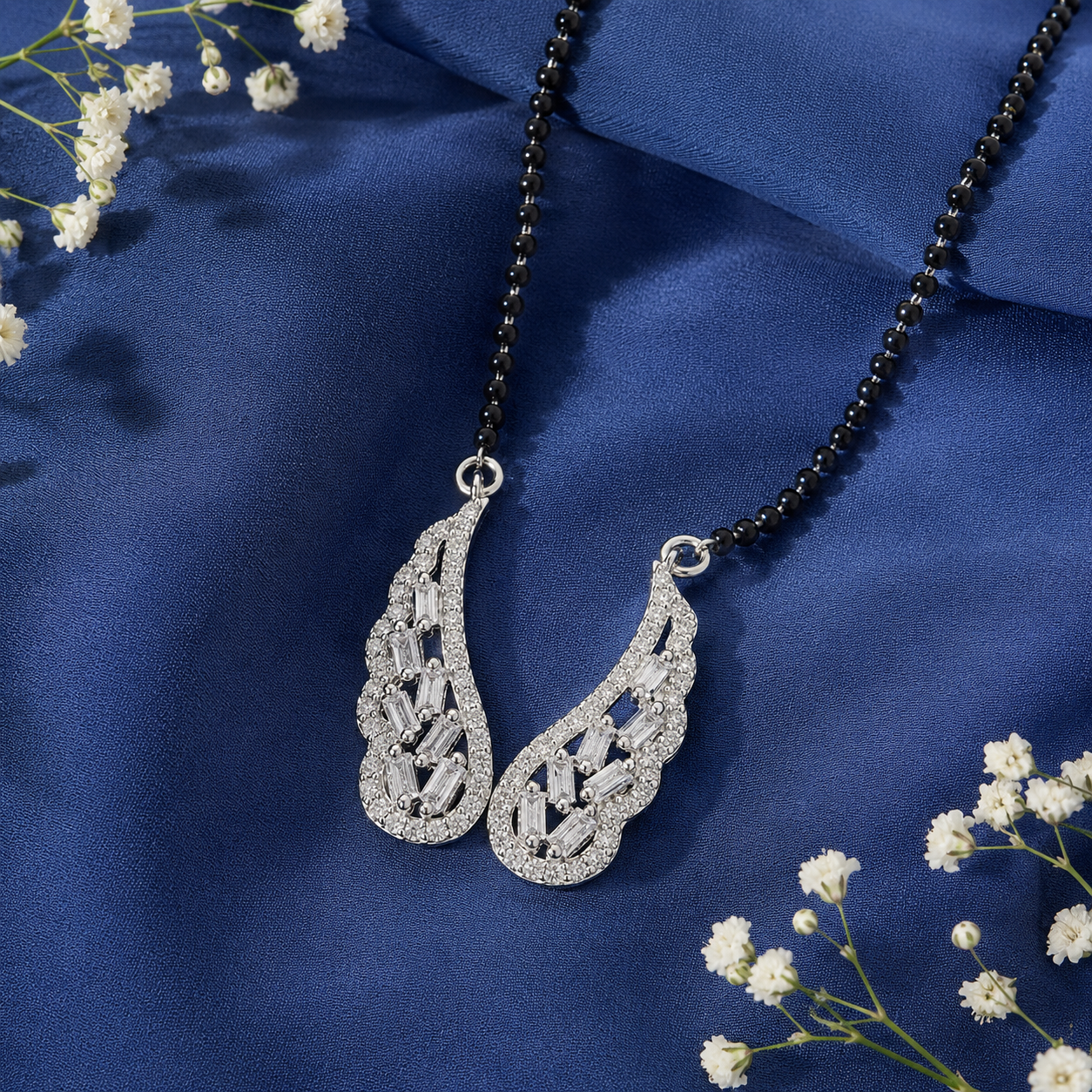 Sterling Silver Angel Wings Mangalsutra Necklace with Cubic Zirconia