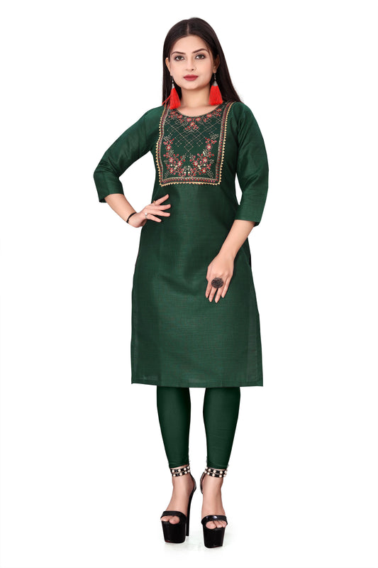 Women's Embroidery Cotton Slub Kurti - Arshia Creations