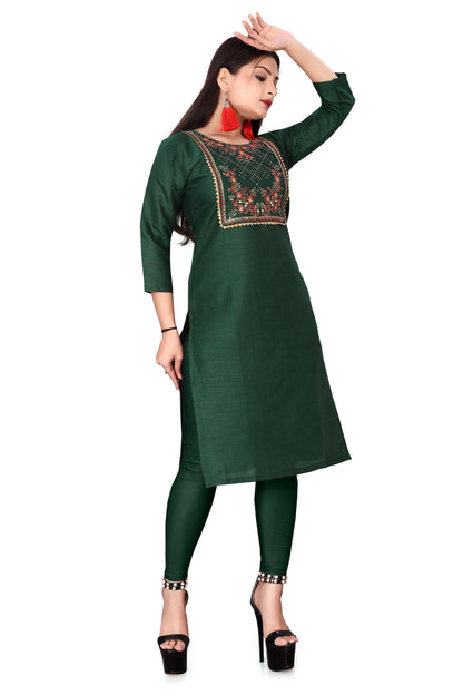 Women's Embroidery Cotton Slub Kurti - Arshia Creations