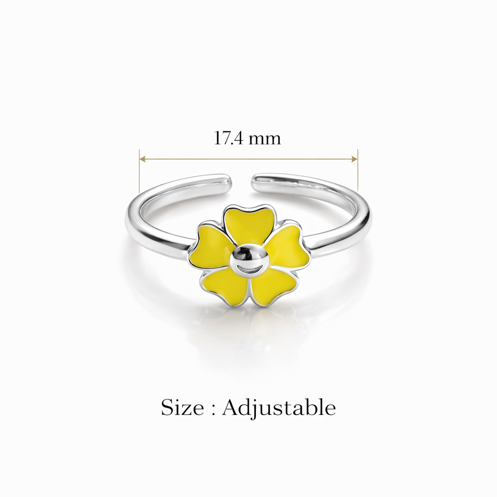 Yellow Floral Enamel Toe Rings for Women – Adjustable 925 Sterling Silver Daisy Flower Toe Ring Pair - Arshia Creations