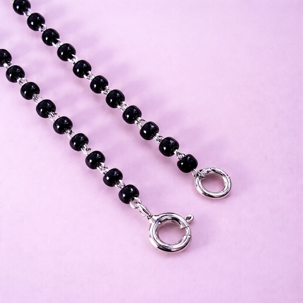Elegant Cubic Zirconia Mangalsutra Necklace for Women | Silver Finish Floral Pendant with Black Beads