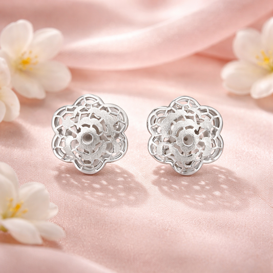 Elegant Laser Cut Sterling Silver Floral Stud Earrings for Women