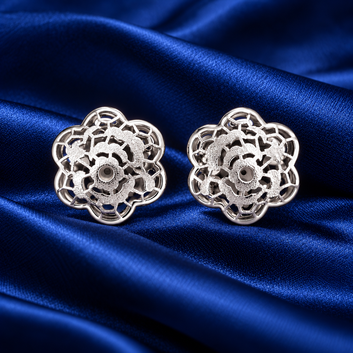 Elegant Laser Cut Sterling Silver Floral Stud Earrings for Women