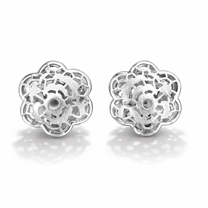Elegant Laser Cut Sterling Silver Floral Stud Earrings for Women