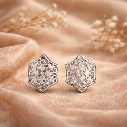 Elegant Laser Cut Sterling Silver Stud Earrings – Geometric Floral Design