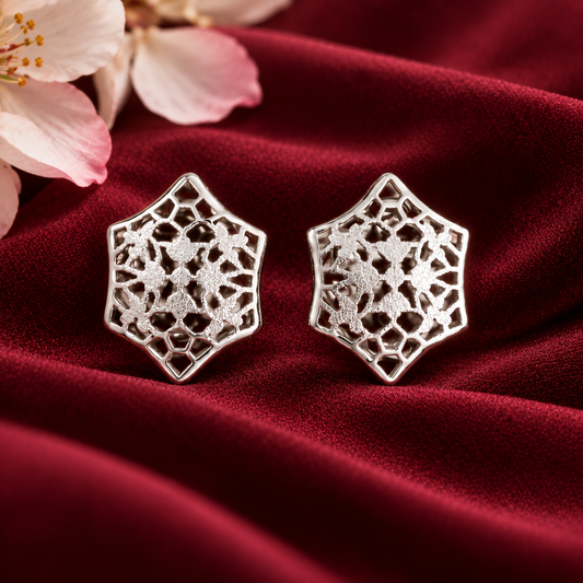Elegant Laser Cut Sterling Silver Stud Earrings – Geometric Floral Design