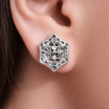 Elegant Laser Cut Sterling Silver Stud Earrings – Geometric Floral Design
