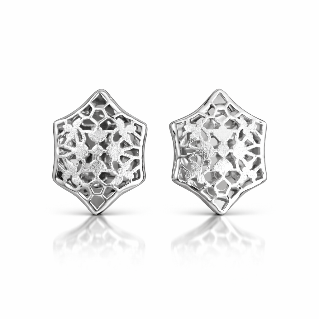 Elegant Laser Cut Sterling Silver Stud Earrings – Geometric Floral Design