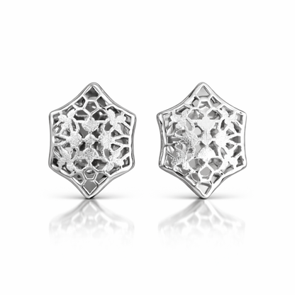 Elegant Laser Cut Sterling Silver Stud Earrings – Geometric Floral Design