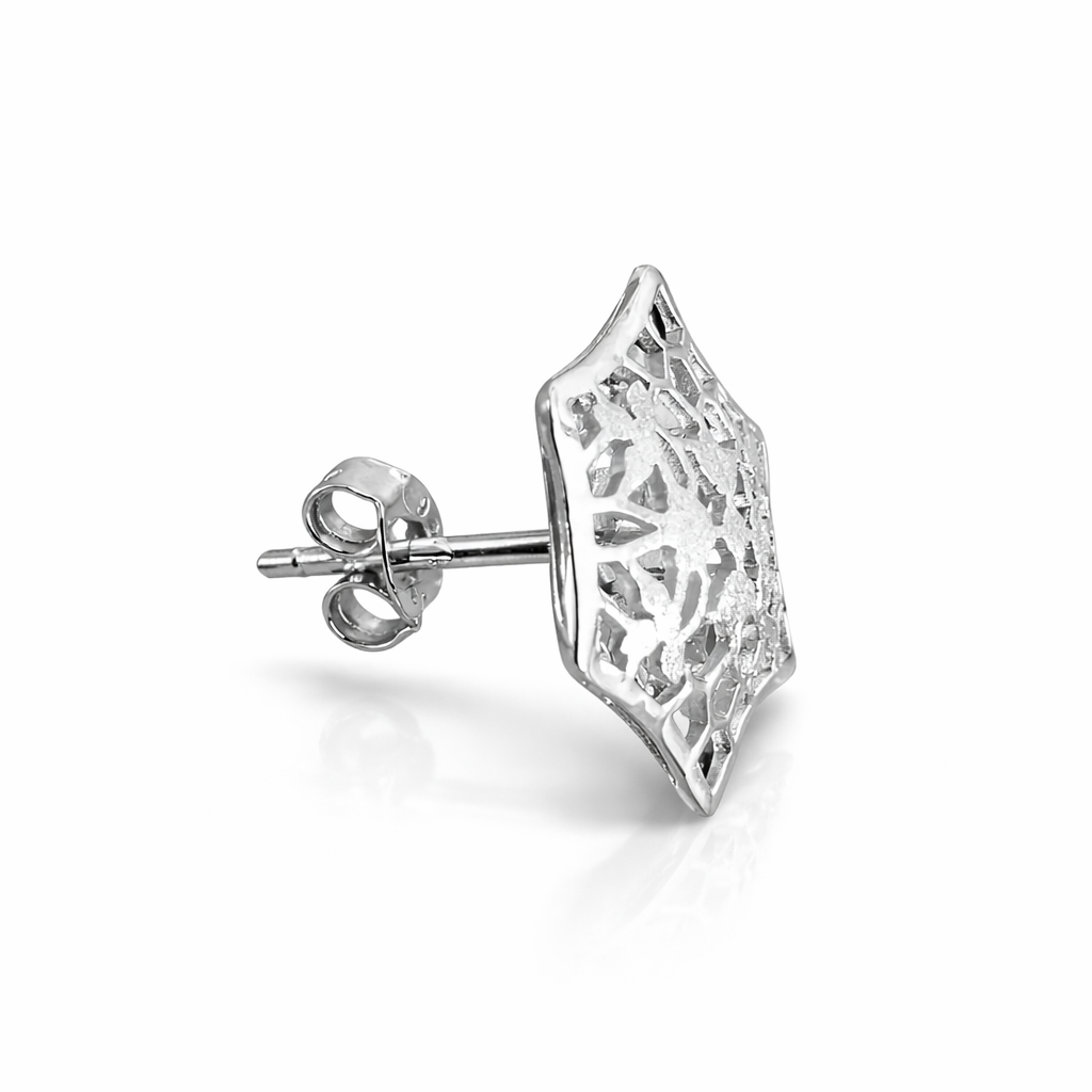 Elegant Laser Cut Sterling Silver Stud Earrings – Geometric Floral Design
