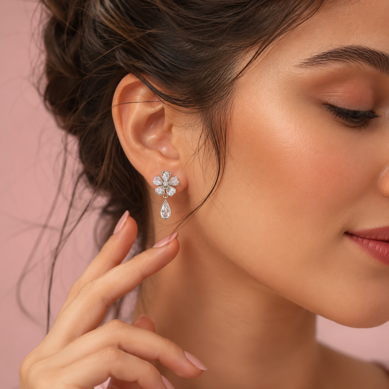 Floral Crystal Drop Earrings for Women | Elegant Gold Tone Flower Dangle Earrings | Statement Wedding Party Jewelry