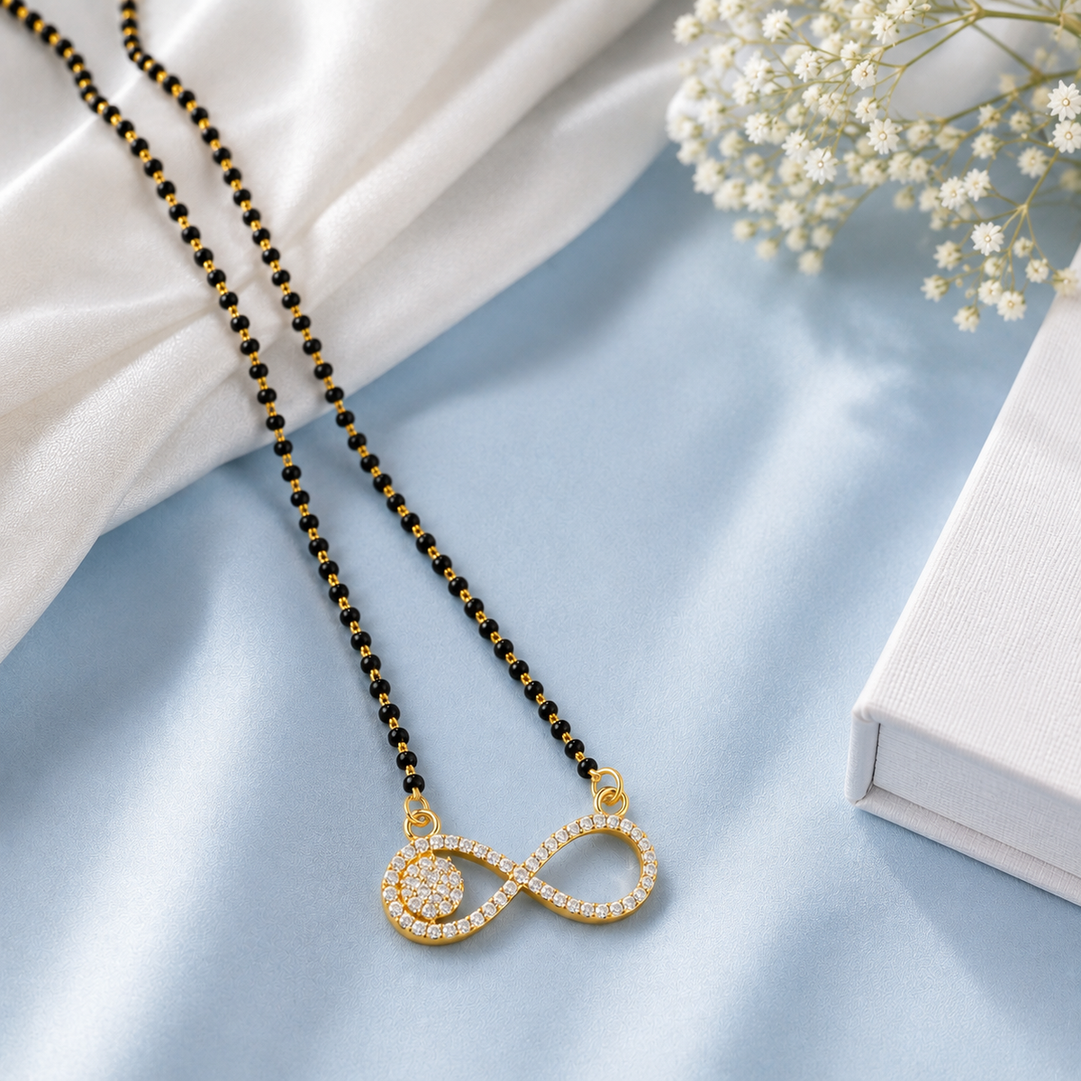 Gold Plated Sterling Silver Infinity Mangalsutra Necklace with CZ Stones