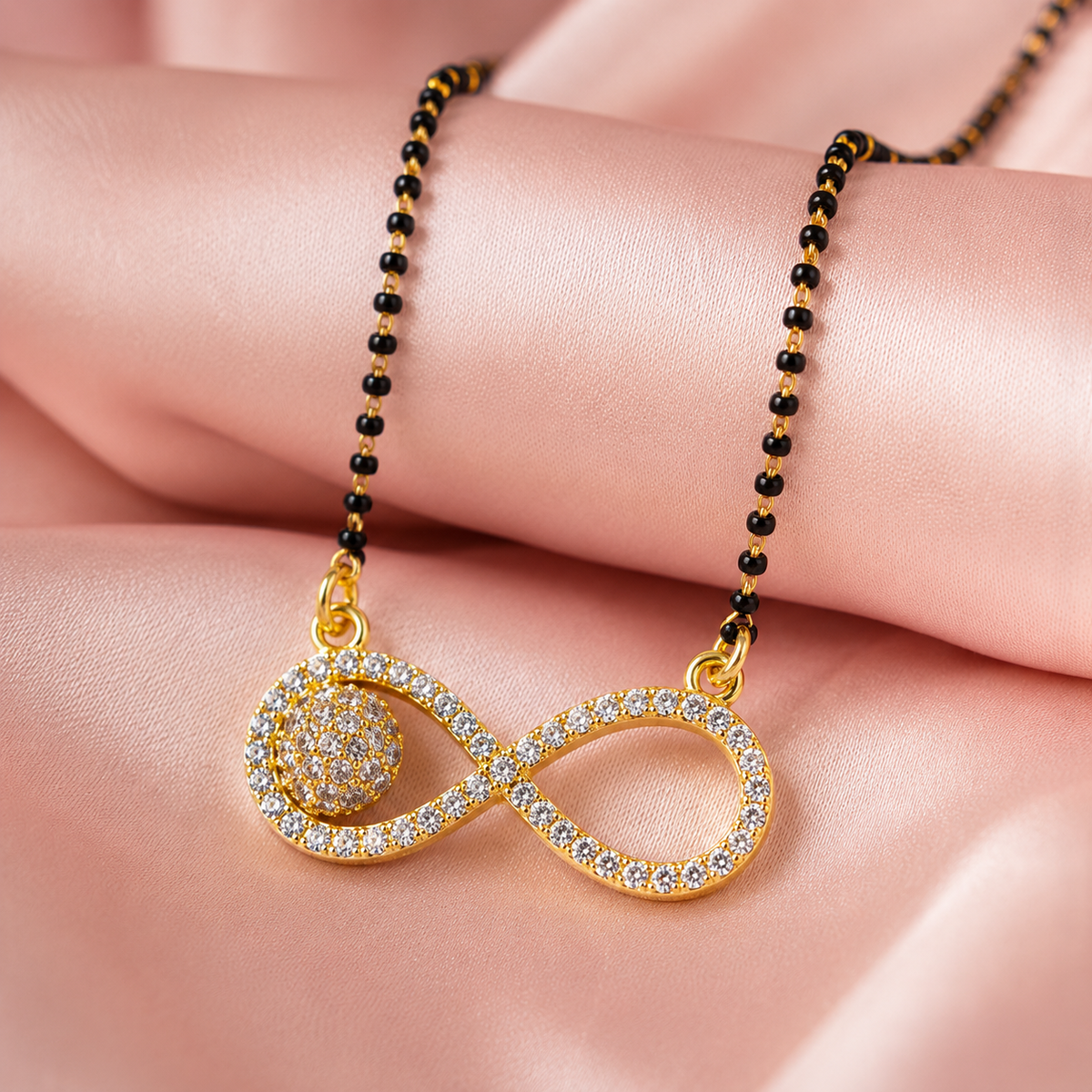 Gold Plated Sterling Silver Infinity Mangalsutra Necklace with CZ Stones