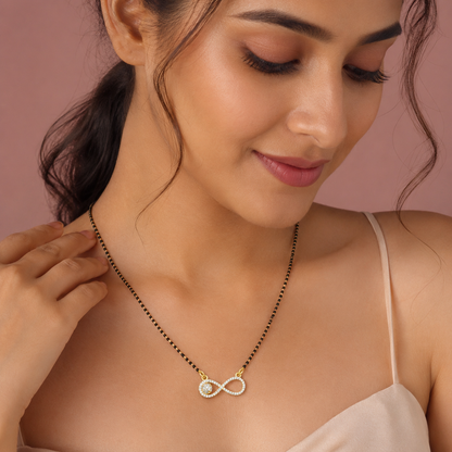 Gold Plated Sterling Silver Infinity Mangalsutra Necklace with CZ Stones
