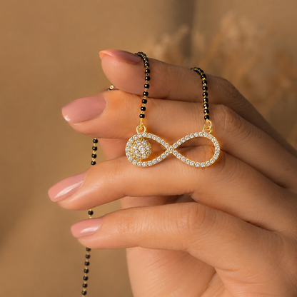Gold Plated Sterling Silver Infinity Mangalsutra Necklace with CZ Stones