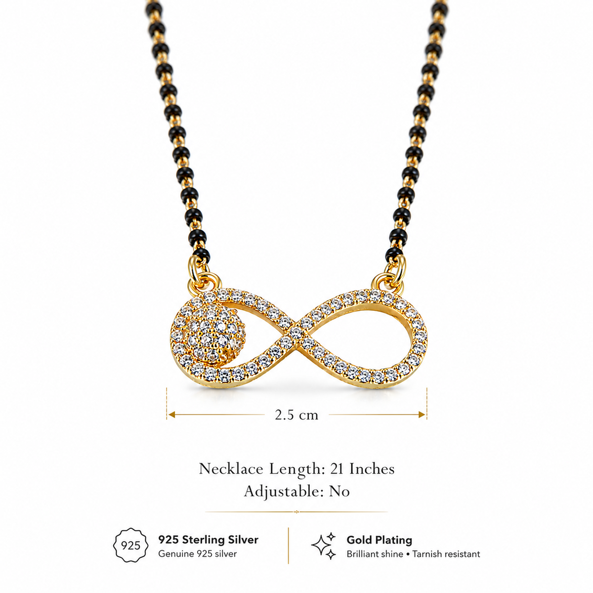 Gold Plated Sterling Silver Infinity Mangalsutra Necklace with CZ Stones