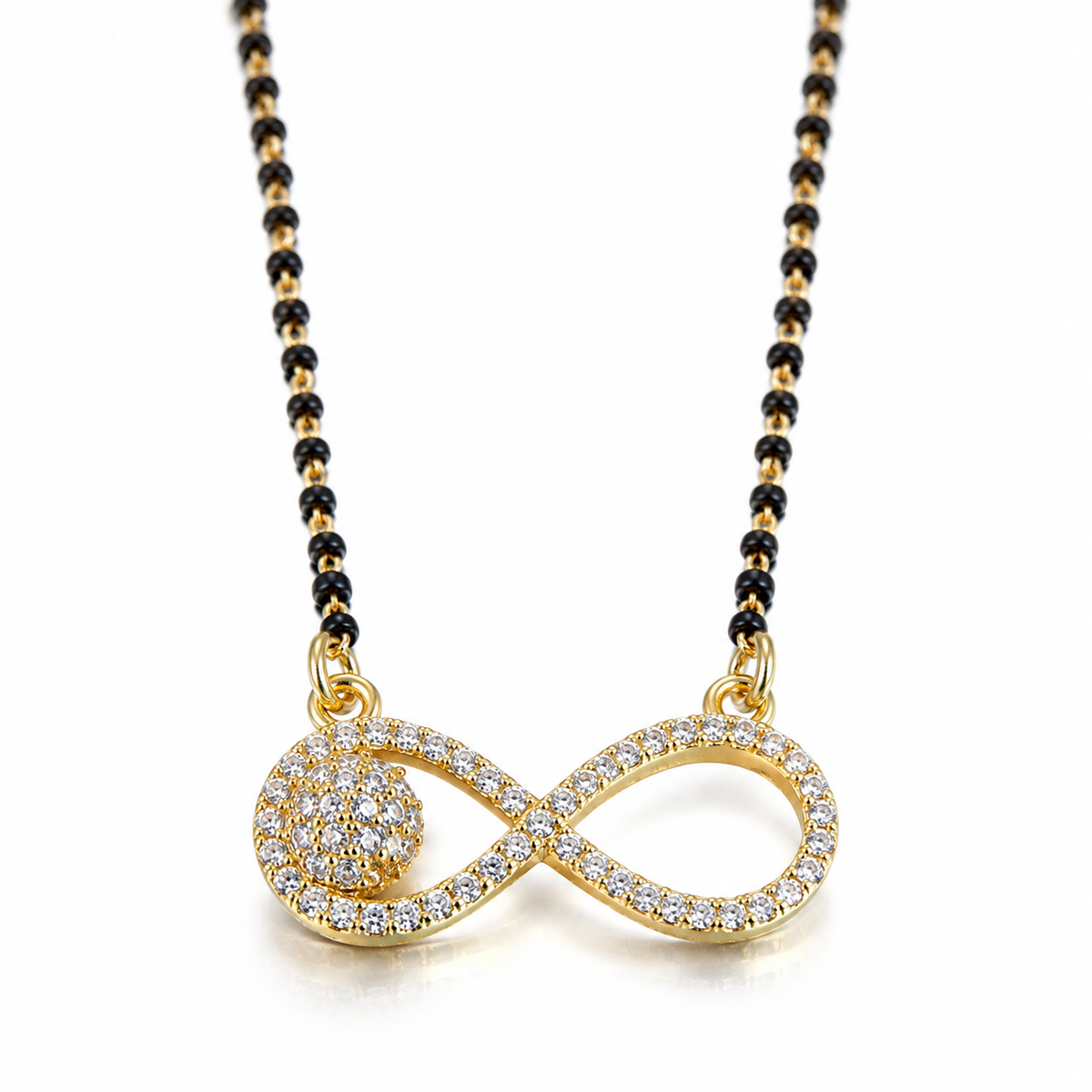 Gold Plated Sterling Silver Infinity Mangalsutra Necklace with CZ Stones
