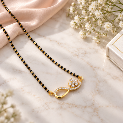 Gold Plated Sterling Silver Mangalsutra Necklace Floral CZ Infinity Pendant