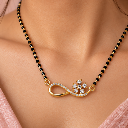 Gold Plated Sterling Silver Mangalsutra Necklace Floral CZ Infinity Pendant