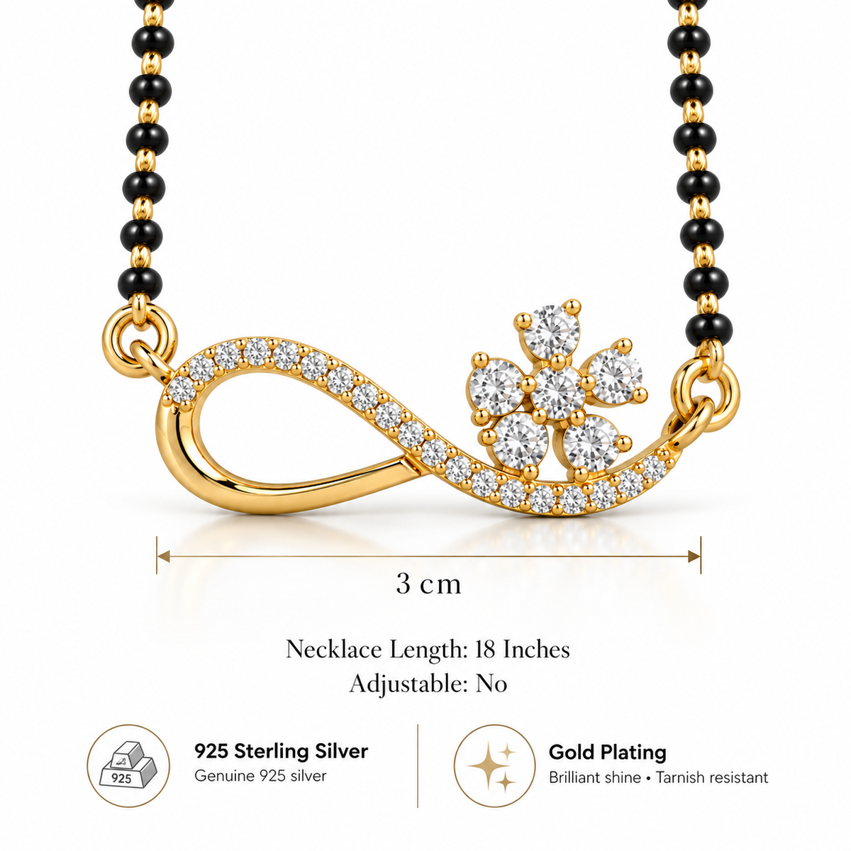 Gold Plated Sterling Silver Mangalsutra Necklace Floral CZ Infinity Pendant
