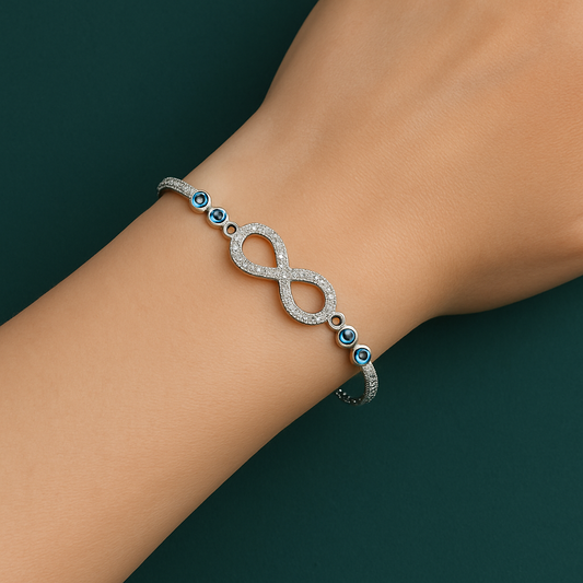 Infinity Evil Eye Bracelet - 925 Silver Rhodium Plated