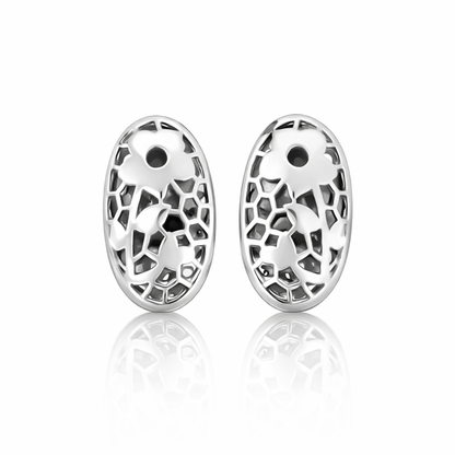 Laser Cut Sterling Silver Oval Stud Earrings | Floral Geometric Design