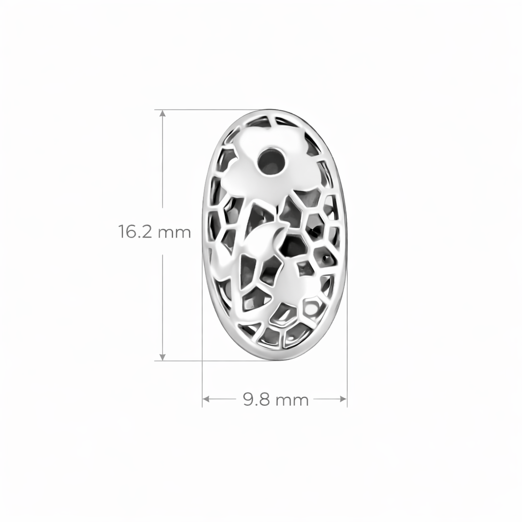 Laser Cut Sterling Silver Oval Stud Earrings | Floral Geometric Design