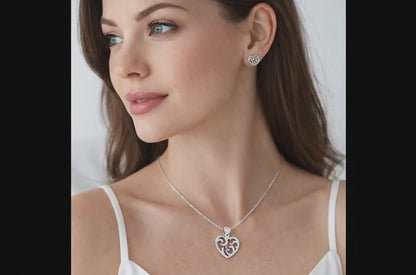 925 Sterling Silver Heart Pendant with Stud Earrings
