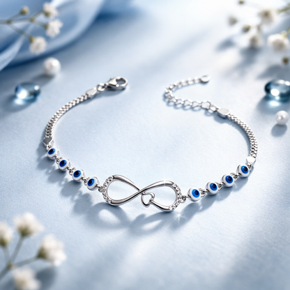 Sterling Silver Infinity Evil Eye Bracelet Adjustable for Women