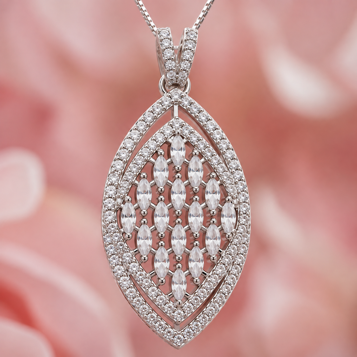 Elegant Silver Finish Leaf Design Pendant & Earrings Set with CZ Stones