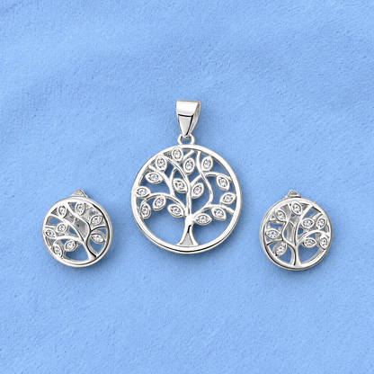 925 Sterling Silver Tree of Life Pendant with Earrings