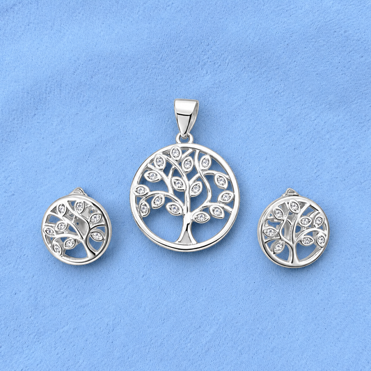 925 Sterling Silver Tree of Life Pendant with Earrings