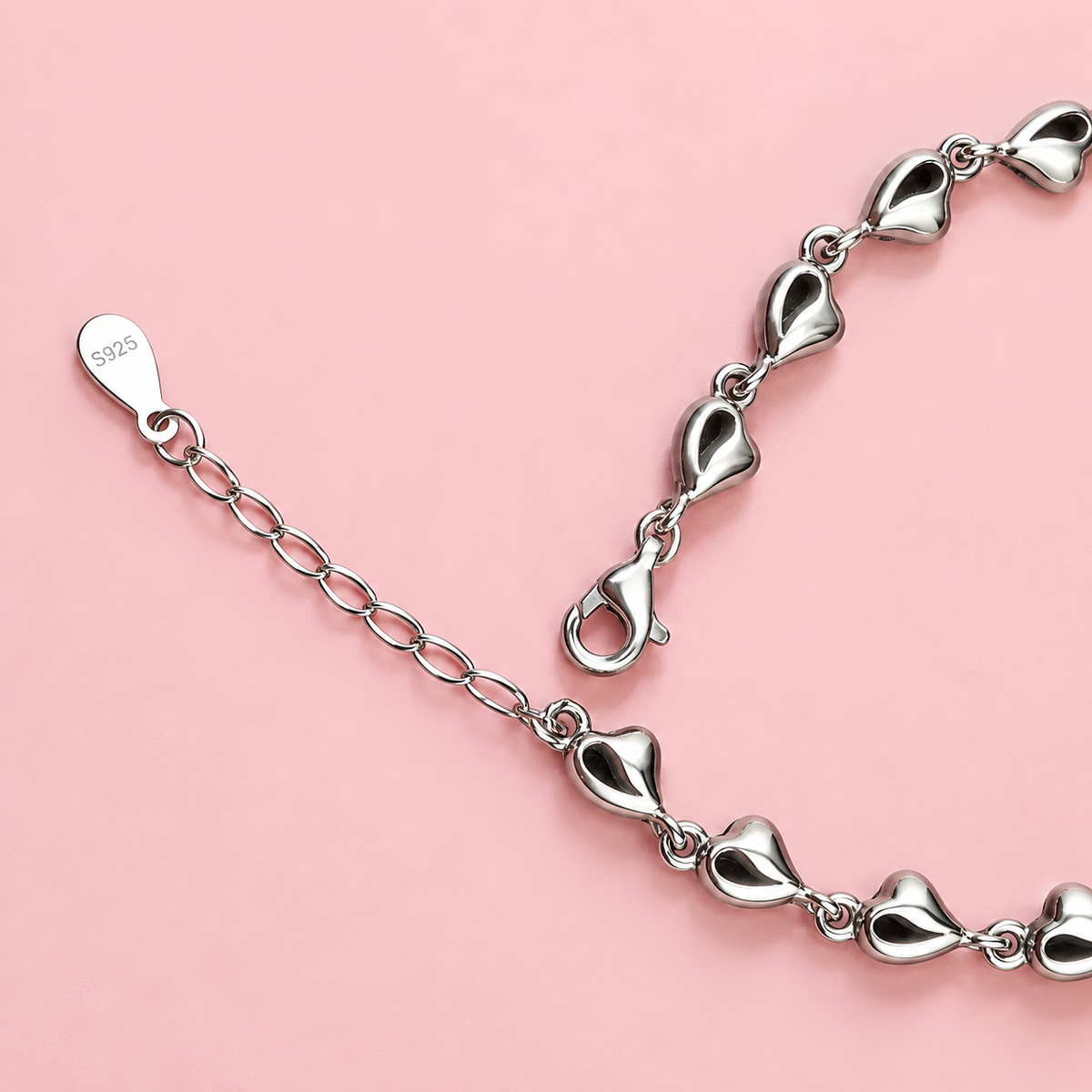 925 Sterling Silver Heart Link Bracelet | Pavé Cubic Zirconia Love Bracelet for Women