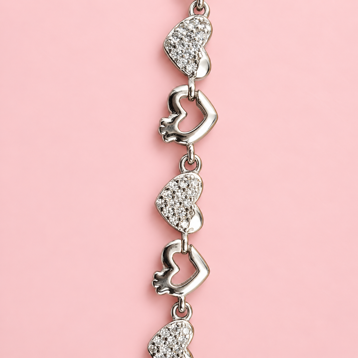 925 Sterling Silver Heart Link Bracelet | Pavé Cubic Zirconia Love Bracelet for Women