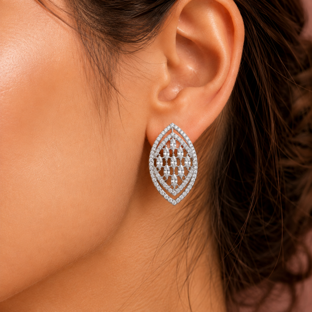 Elegant Silver Finish Leaf Design Pendant & Earrings Set with CZ Stones