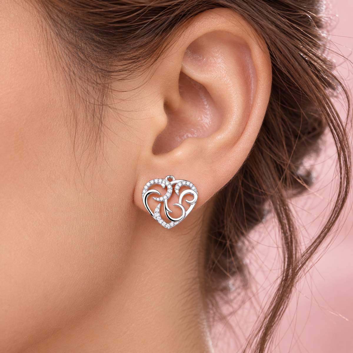 925 Sterling Silver Heart Pendant with Stud Earrings
