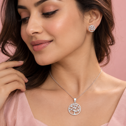 925 Sterling Silver Tree of Life Pendant with Earrings
