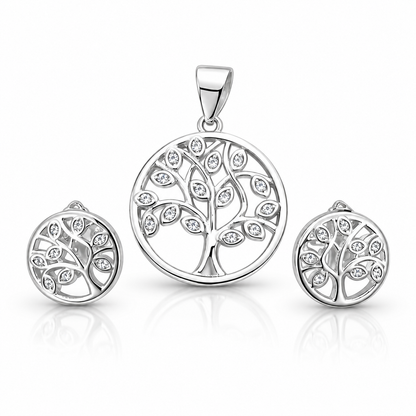 925 Sterling Silver Tree of Life Pendant with Earrings