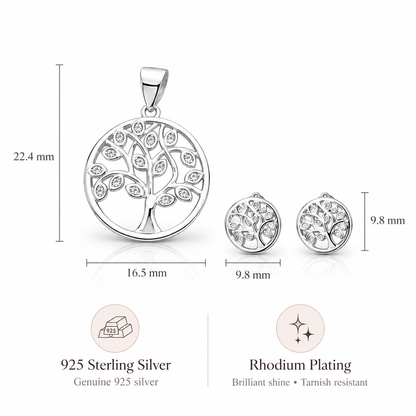 925 Sterling Silver Tree of Life Pendant with Earrings