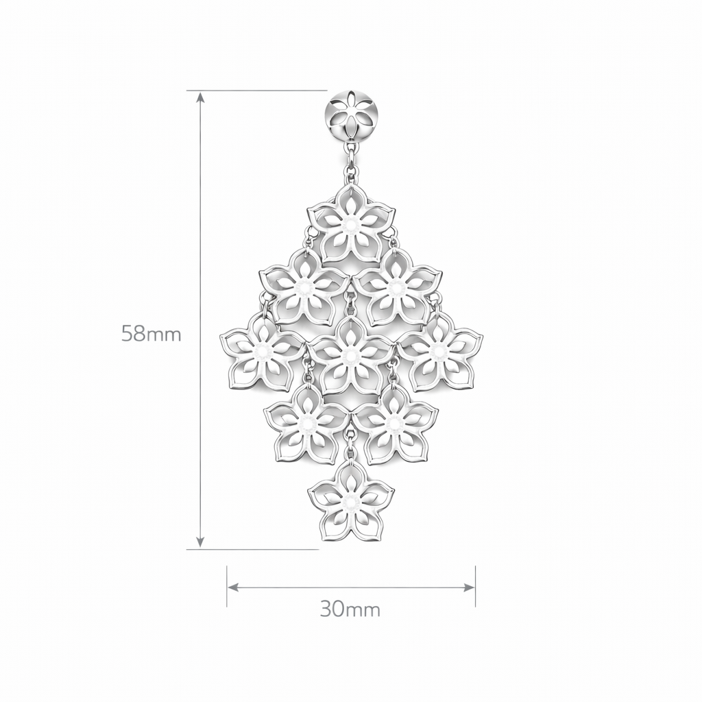 925 Sterling Silver Floral Chandelier – Elegant Flower Statement Drop Dangle Earrings for Women