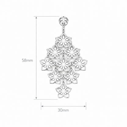 925 Sterling Silver Floral Chandelier – Elegant Flower Statement Drop Dangle Earrings for Women