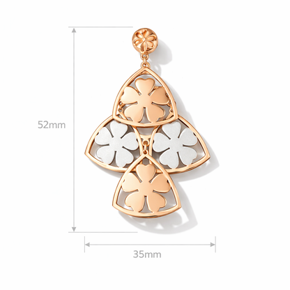Dual Tone Floral Clover Drop – Rose Gold & Silver Statement Earrings | Elegant Lightweight Design