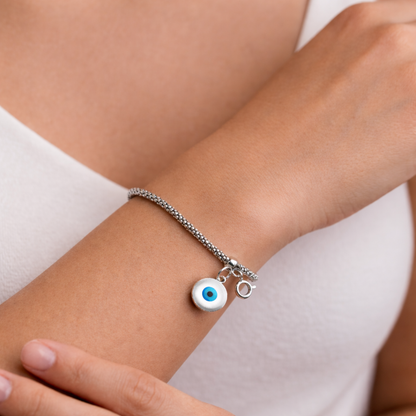 925 Sterling Silver Evil Eye Charm Bracelet for Women