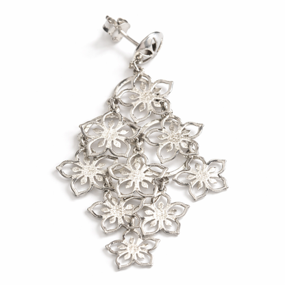 925 Sterling Silver Floral Chandelier – Elegant Flower Statement Drop Dangle Earrings for Women