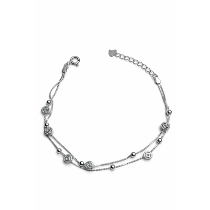 Elegant Silver Double Chain Charm Adjustable Bracelet