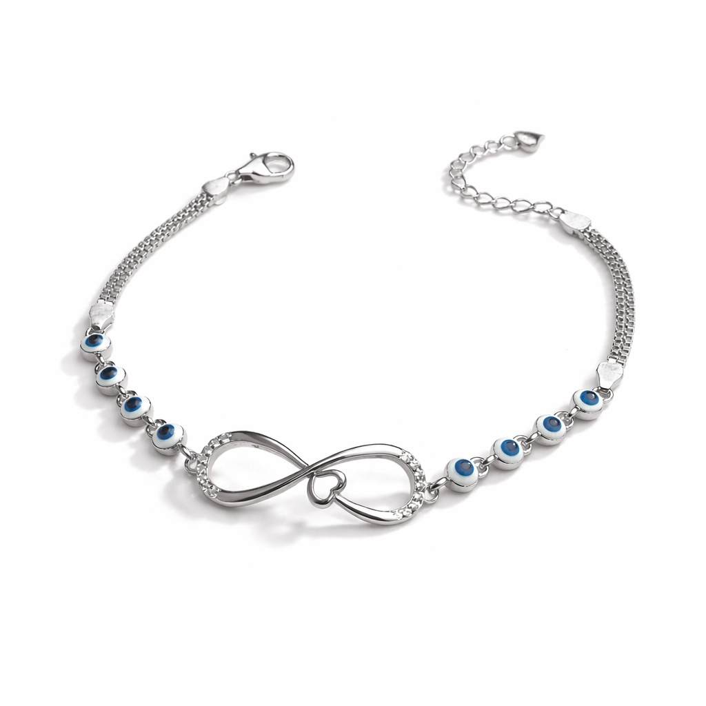 Sterling Silver Infinity Evil Eye Bracelet Adjustable for Women