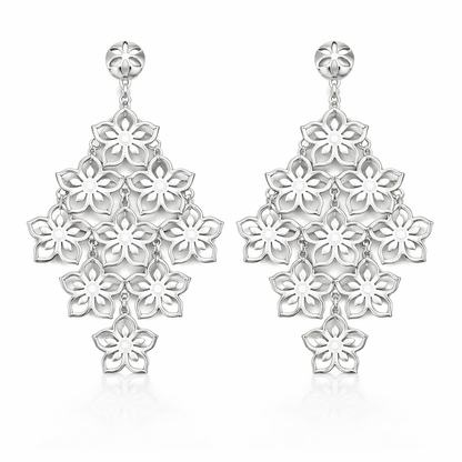 925 Sterling Silver Floral Chandelier – Elegant Flower Statement Drop Dangle Earrings for Women